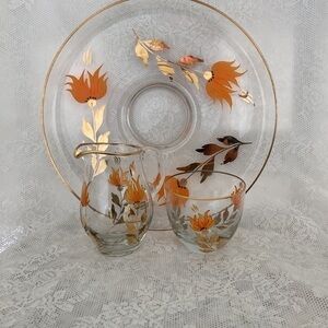 Vintage Bohemian or maybe Bartlet Collins Cream/Sugar and Serving Plate Floral